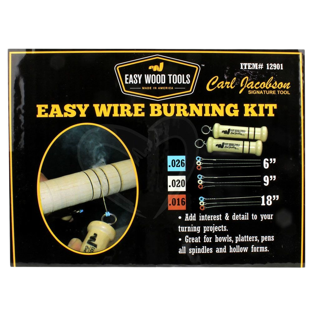 Wood burning kit with three wire sizes and wooden handles for detailed home improvement turning projects