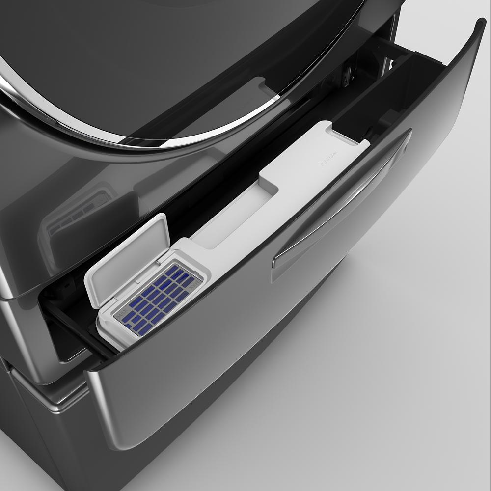 Opened detergent drawer with built-in XL dispenser in a dark gray front load washer from washers collection
