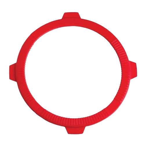 Red adjustable pie crust shield made of heat-resistant food-safe silicone for bakeware and kitchen gadgets use