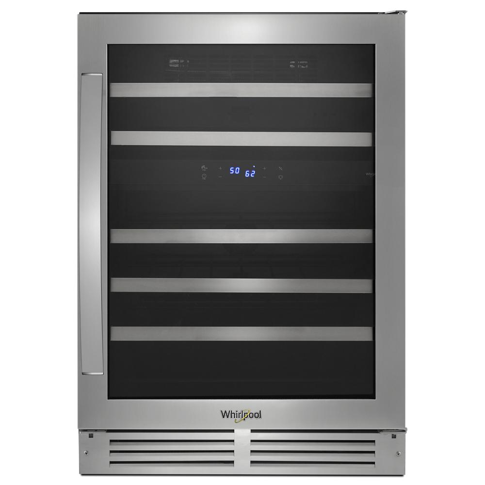 24-inch stainless steel undercounter wine center with dual temperature zones and digital temperature display from Refrigerators collection