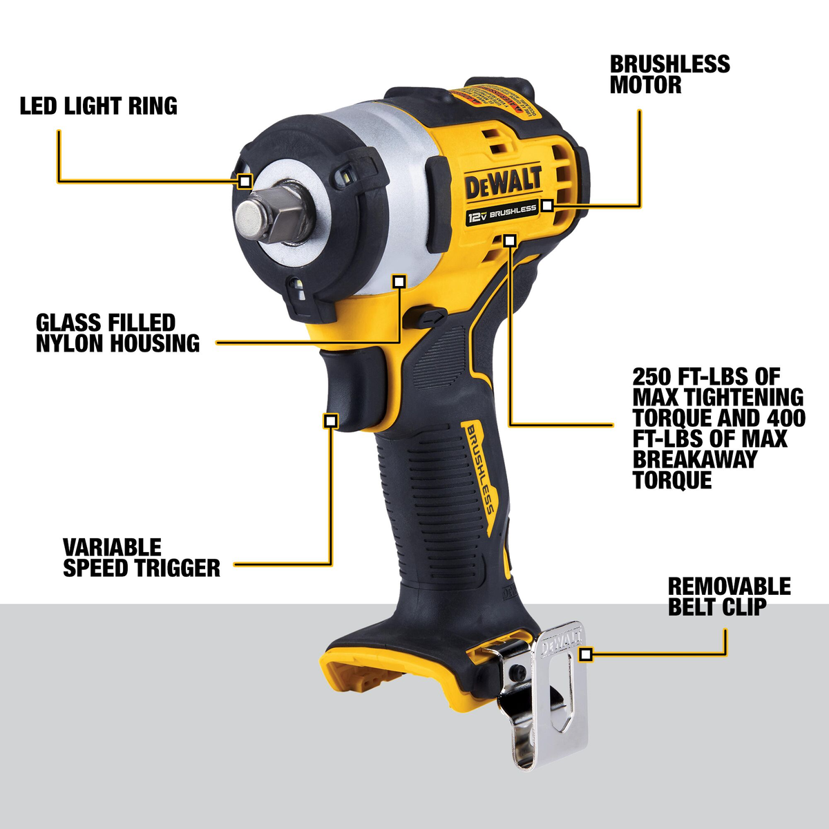 DEWALT 12V MAX* Brushless 1/2" Cordless Impact Wrench (Tool Only)