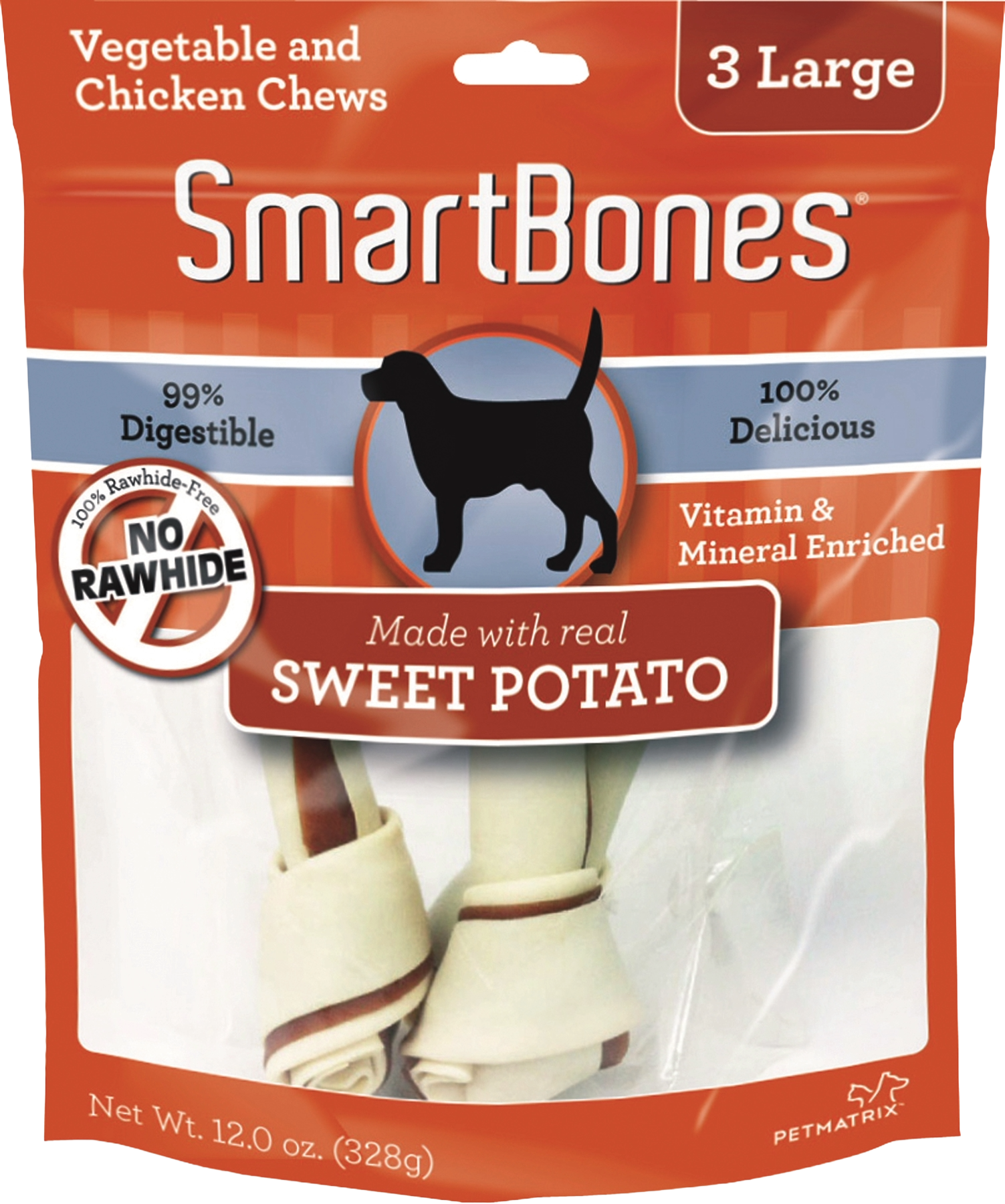 Package of SmartBones large sweet potato dog chews made with real sweet potato for pet treats collection