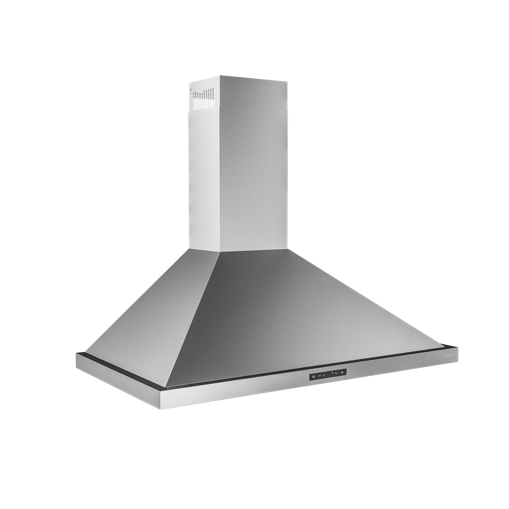 Stainless steel chimney hood with capacitive touch controls and LED lighting from Over the Range Hoods collection