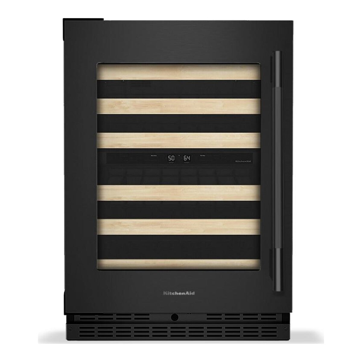 24-Inch Undercounter Wine Cellar with Right Door Swing and 46-Bottle Capacity with Full-Extension Wood-Front Racks in Black Ore