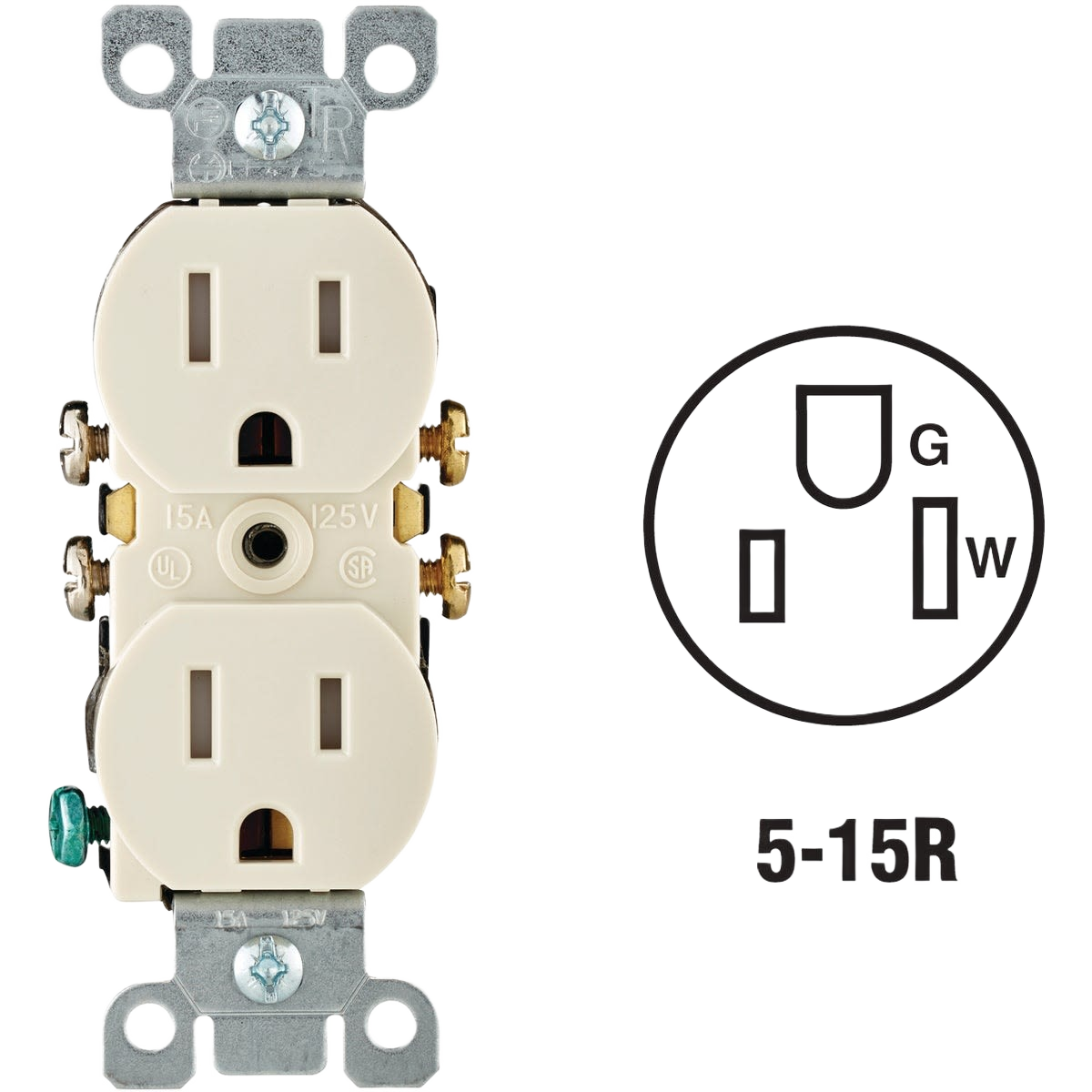 Light almond 15 amp tamper resistant duplex outlet for electrical boxes and home improvement projects