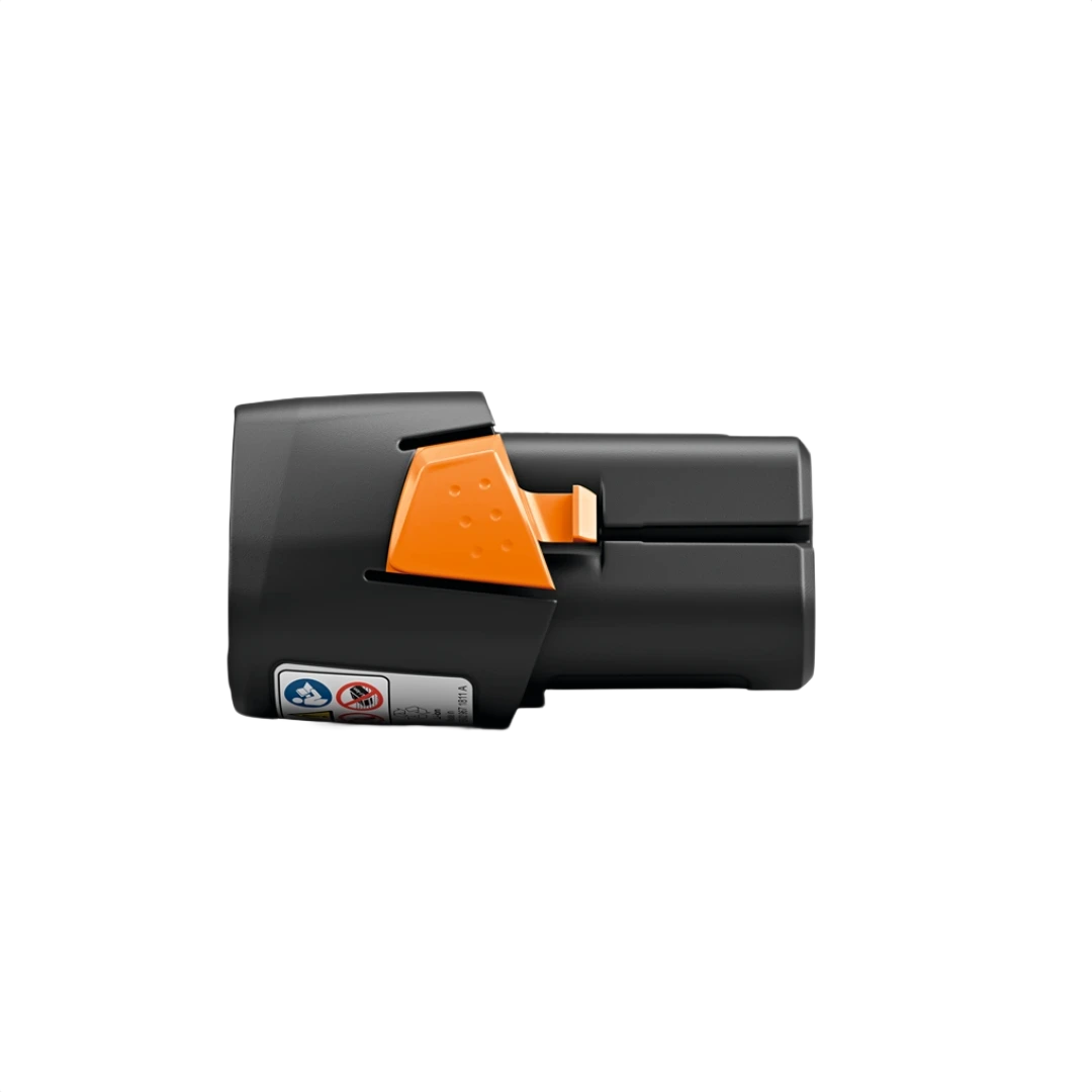 Black and orange compact replacement battery for outdoor power tools and home improvement use