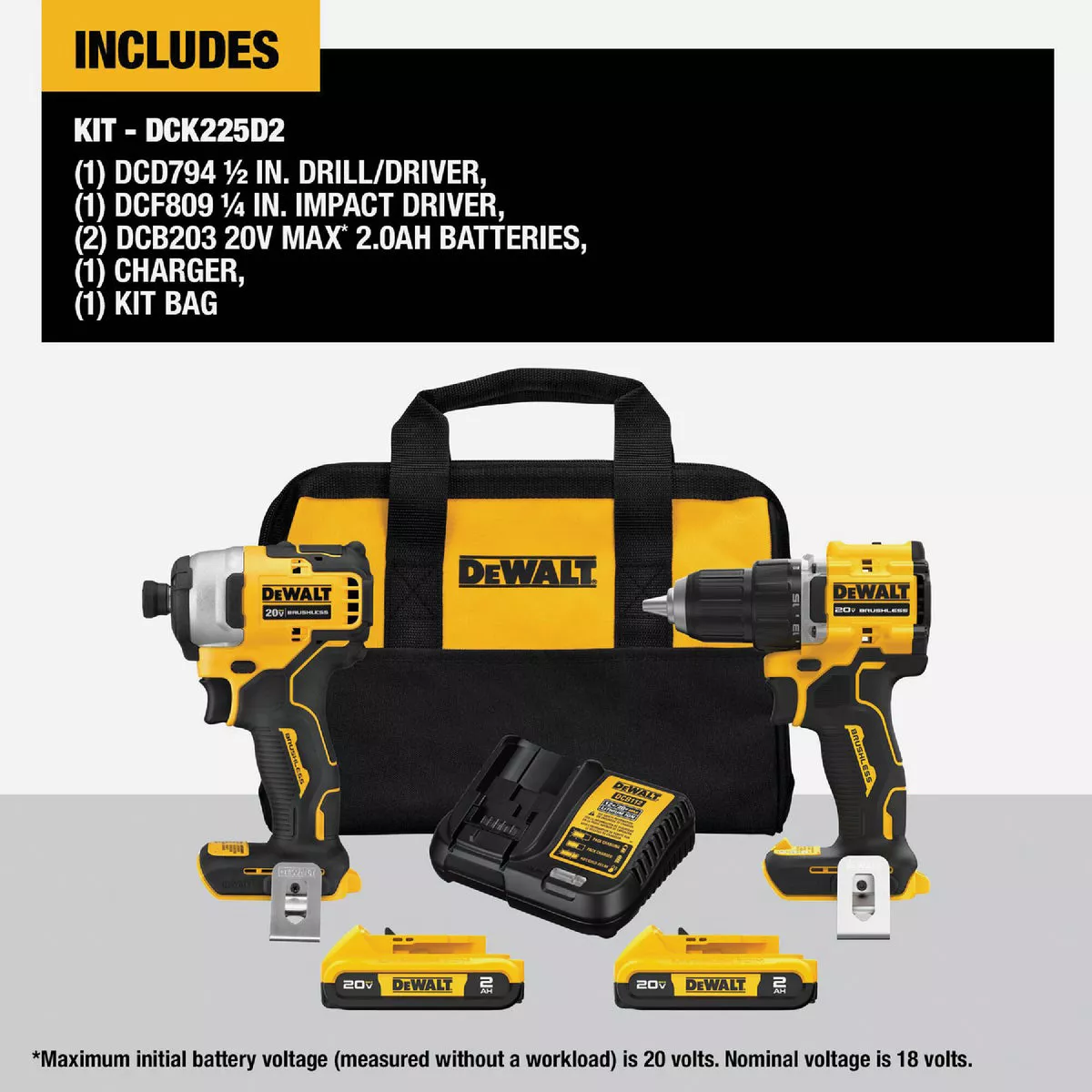 DEWALT 20V MAX Lithium-Ion Compact Drill/Driver / Impact Driver Combo Kit 1.5 Ah