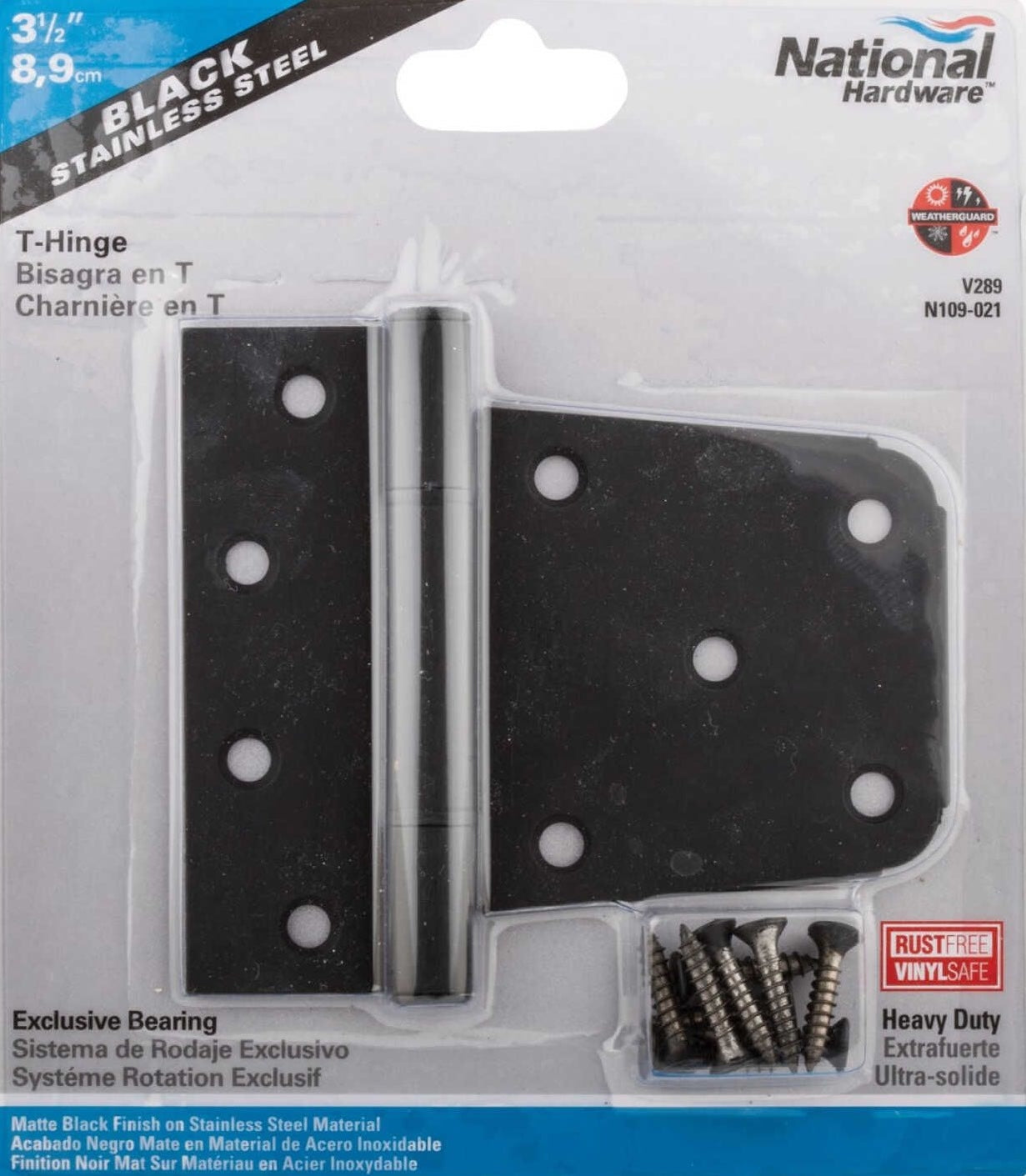 Matte black stainless steel T-hinge with screws for gate hardware and home improvement under $50 accessory.