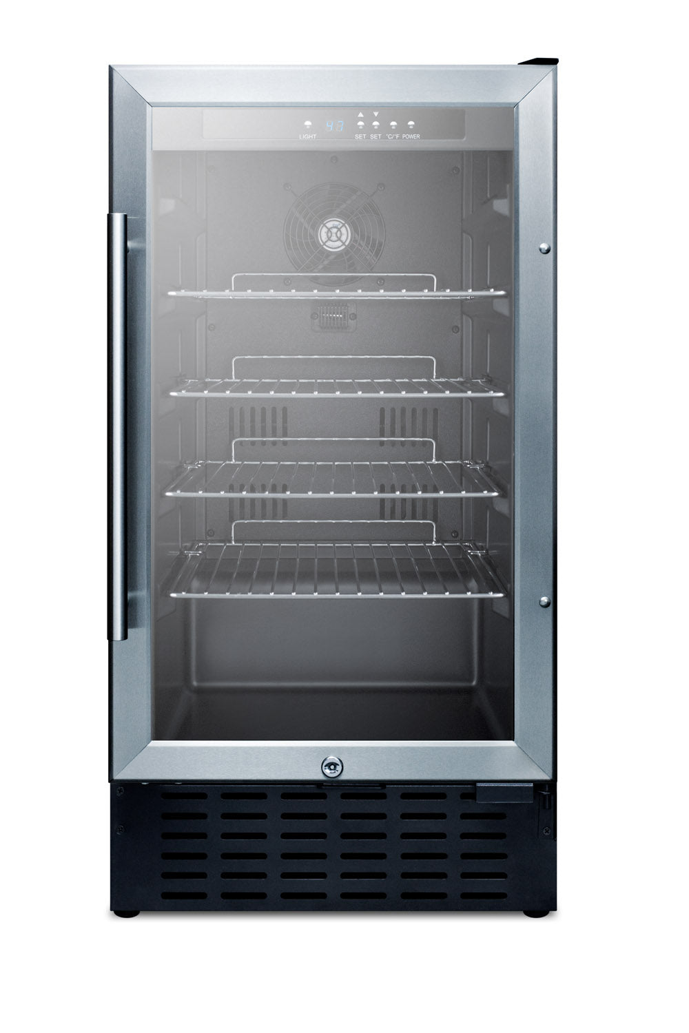 Built-in undercounter beverage cooler with glass door, stainless steel frame, and adjustable wire shelves for refrigerators collection