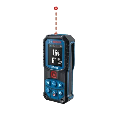 Compact Bosch laser measure displaying distance reading, designed for woodworking and home improvement tools collections under $100