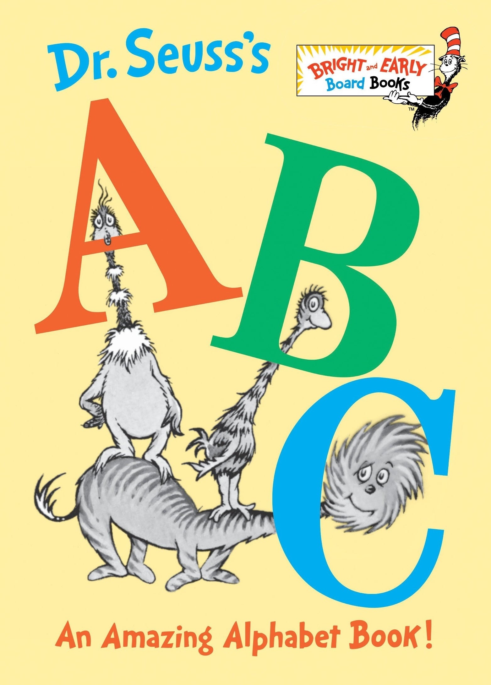 Cover of a colorful children's alphabet book featuring whimsical Dr. Seuss characters and large letters A, B, and C