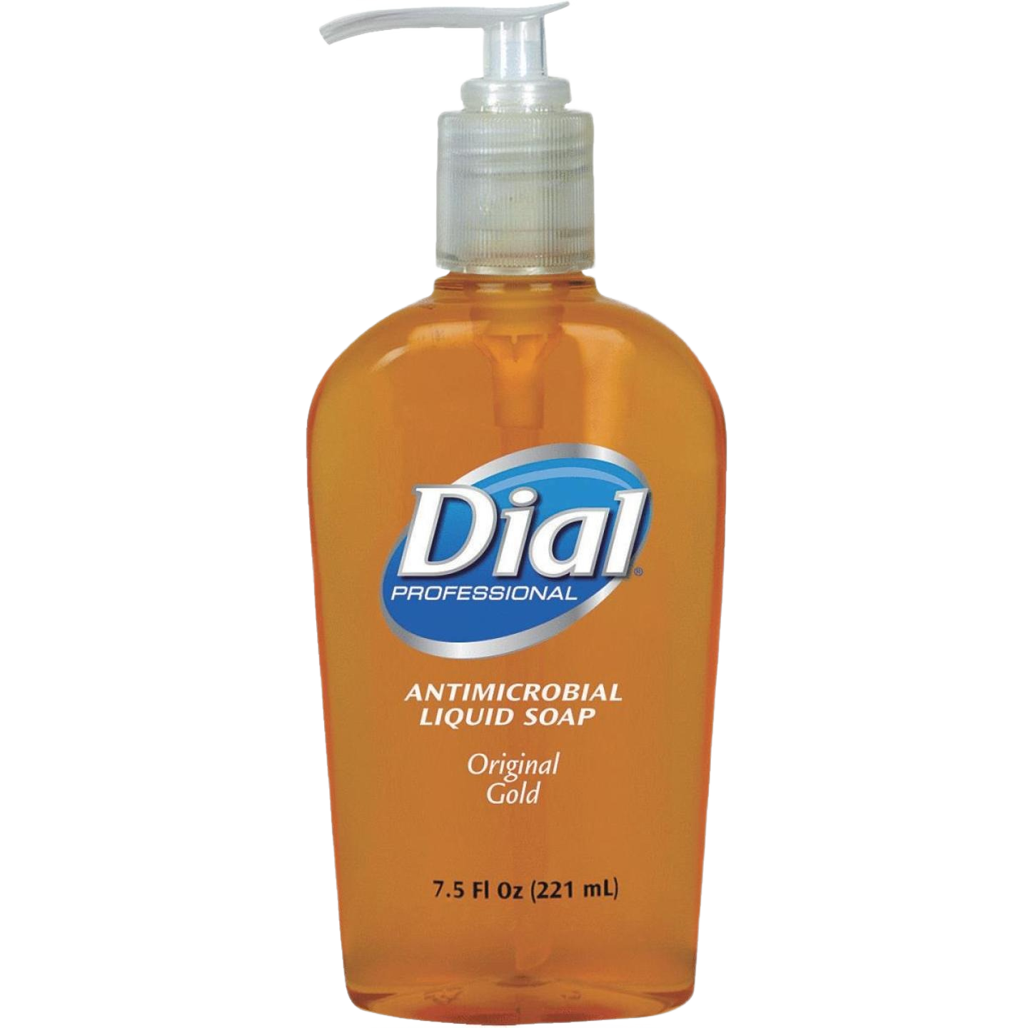 Clear amber liquid soap in a pump bottle labeled antimicrobial for hand soap and sanitizer collection