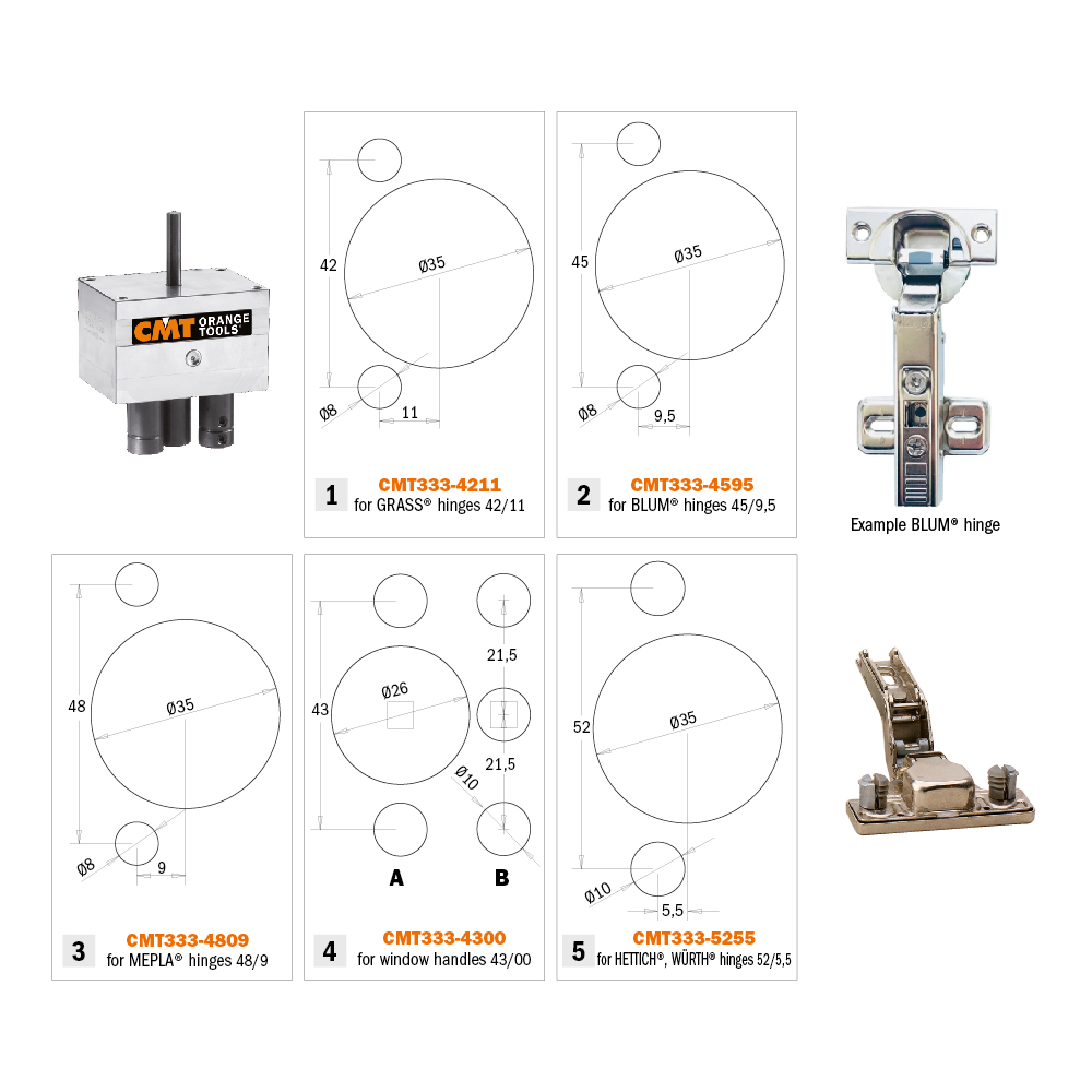 CMT Orange Tools Hinge Boring System