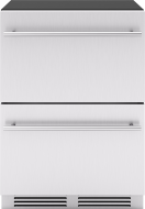 Under-counter stainless steel refrigerator drawers with dual compartments for cold storage in kitchen and appliance use