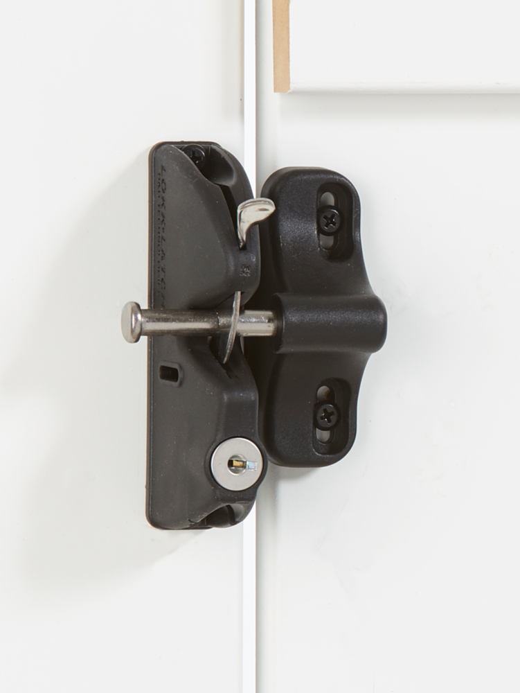 Black metal gate latch with key lock and bolt for secure gate hardware in home improvement collections