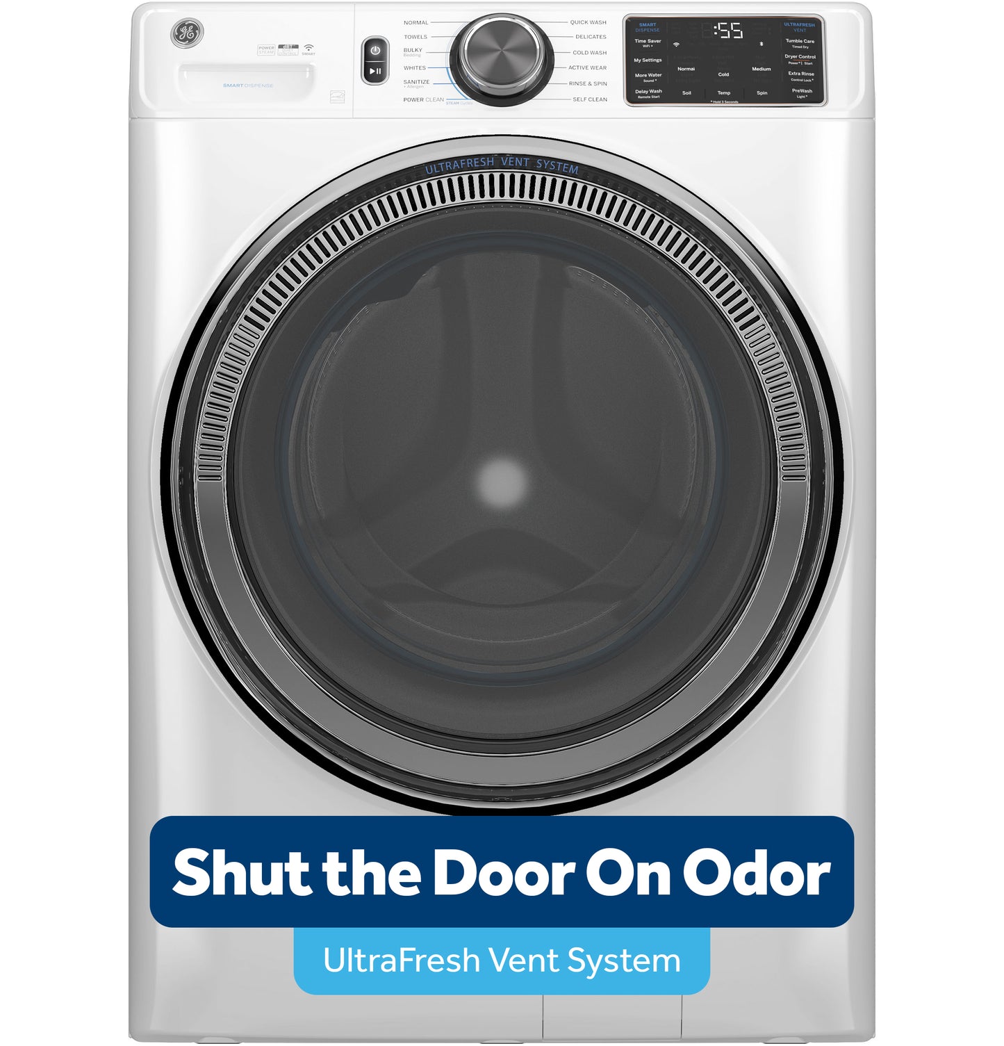 GE® ENERGY STAR 4.8 cu. ft. Capacity Smart Front Load ® Washer with UltraFresh Vent System with OdorBlock™ and Sanitize w/Oxi