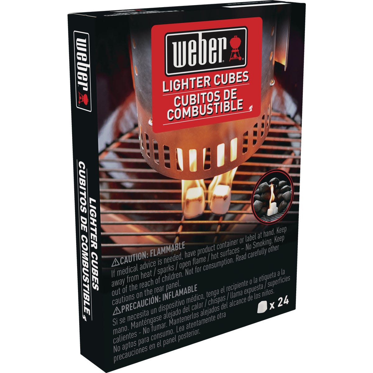 Box of odorless fire starter cubes with Weber logo, designed for efficient charcoal ignition in grilling accessories.