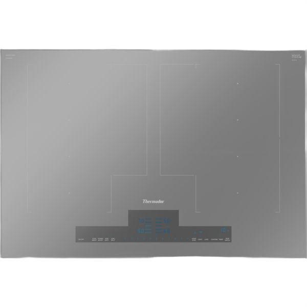Titanium gray induction cooktop with digital touch controls, part of Thermador induction cooktops collection