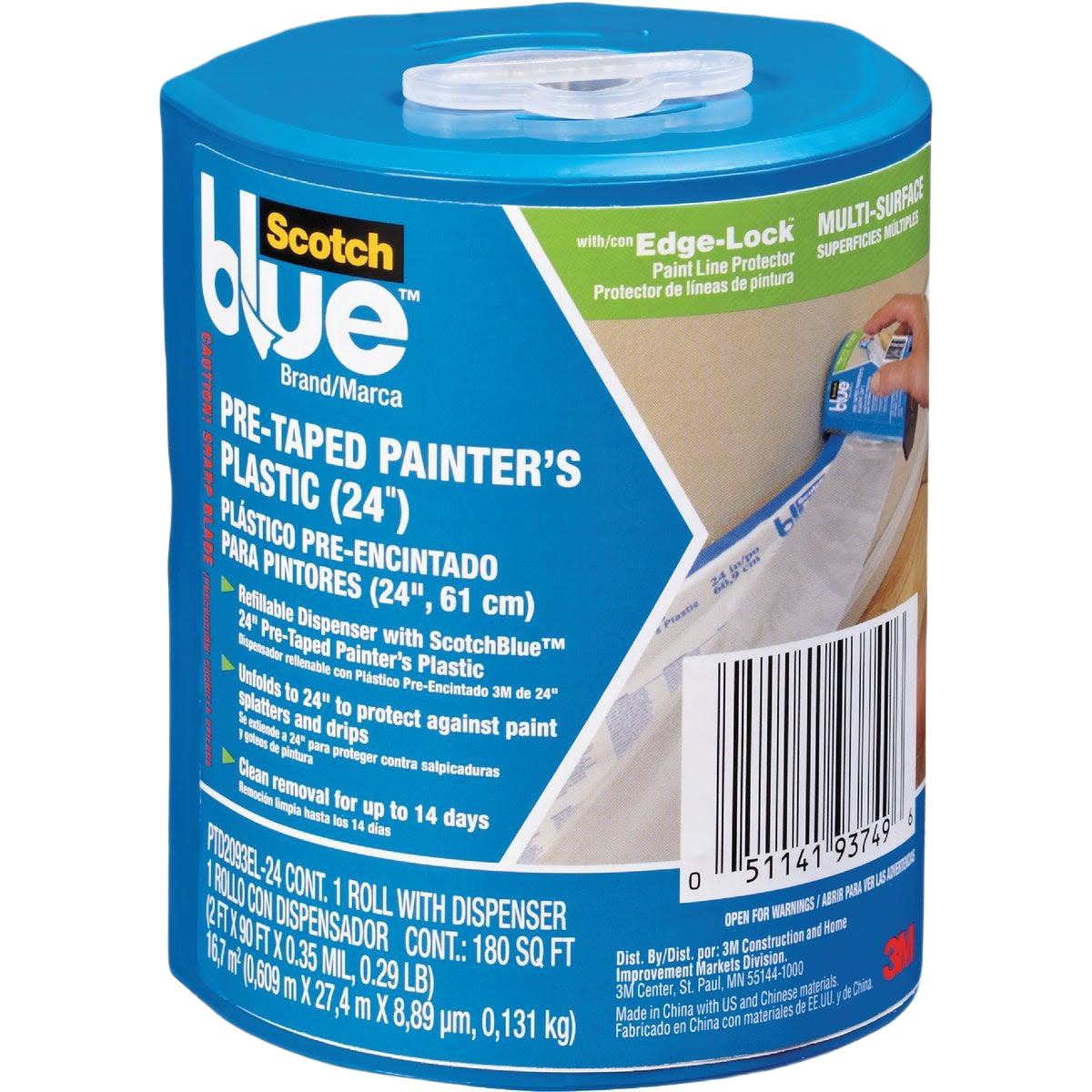 Roll of blue pre-taped painter's plastic with dispenser for paint protection in home improvement and paint supplies collections