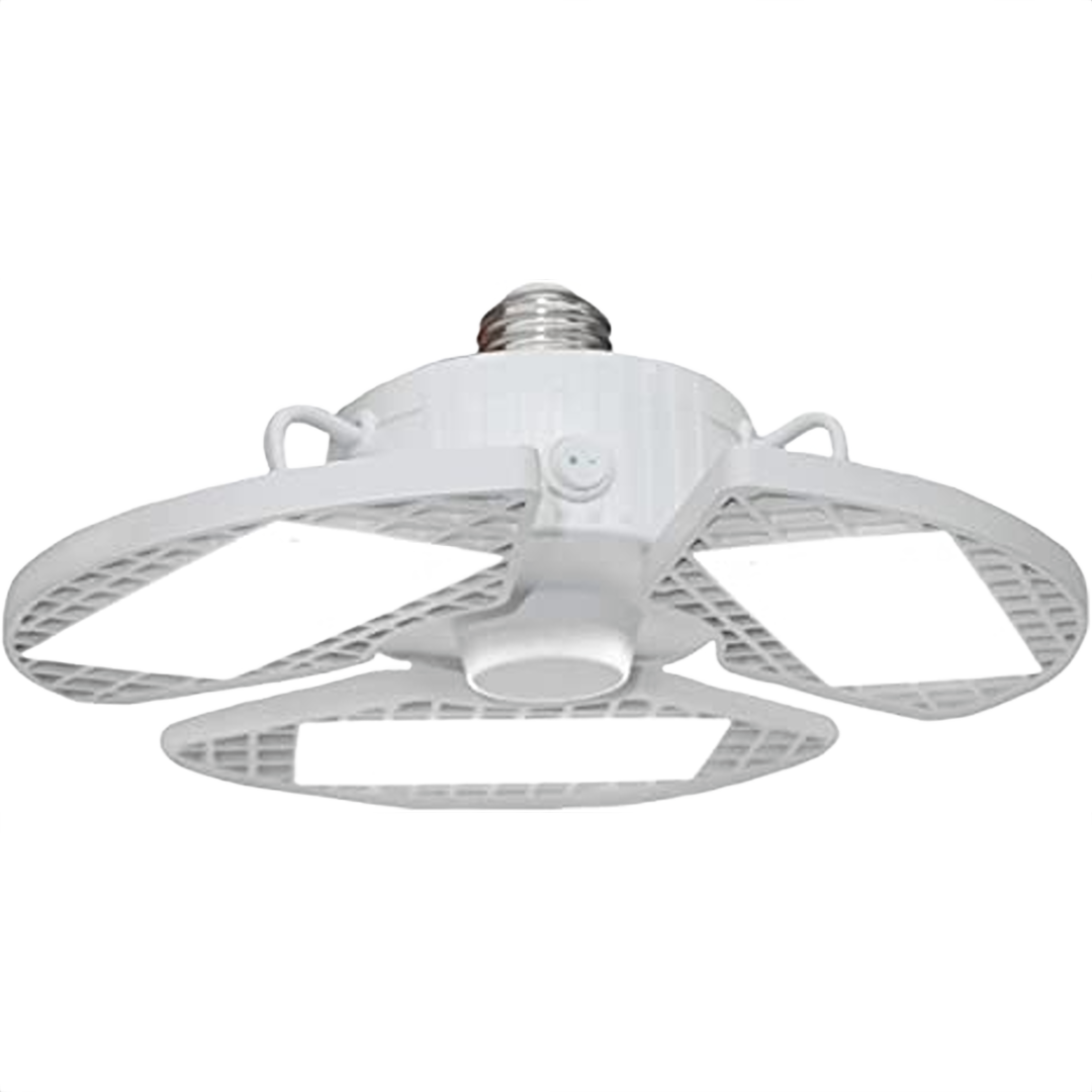 White 360-degree adjustable LED garage light with three bright panels for effective workspace illumination under $50 collection