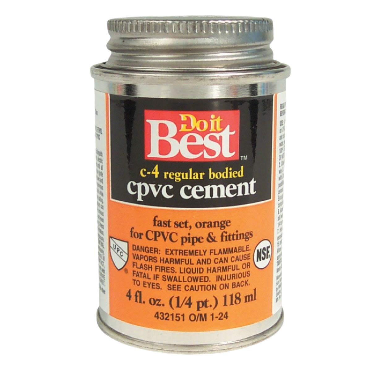 4 oz can of orange-bodied CPVC cement for pipe and fittings in plumbing tools and pipe cement collections