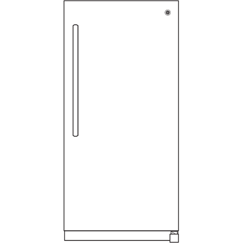 White upright frost-free freezer with vertical handle and lock, designed for garage use in freezers and appliances collection
