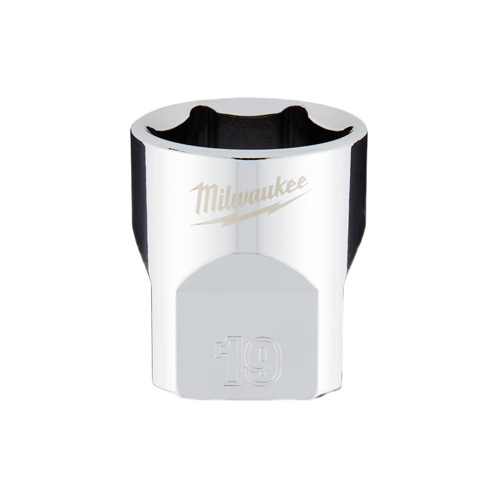 Chrome finish 19-mm deep 6-point socket with FOUR FLAT™ sides for hand tool and woodworking use