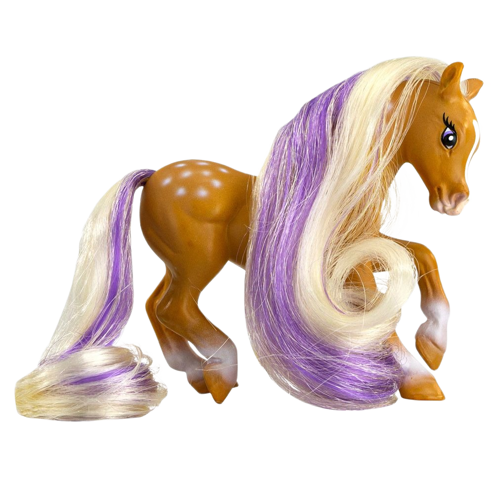 Brown toy horse with long purple and white brushable mane and tail for Dolls & Stuffed Animals and Toys & Games collections