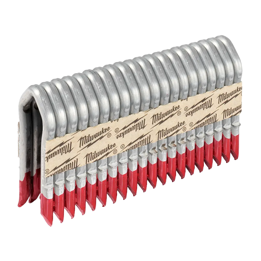 Galvanized 9 gauge 1.75-inch staples with red tips for fastening wire fencing and grounding in hardware and fasteners collections