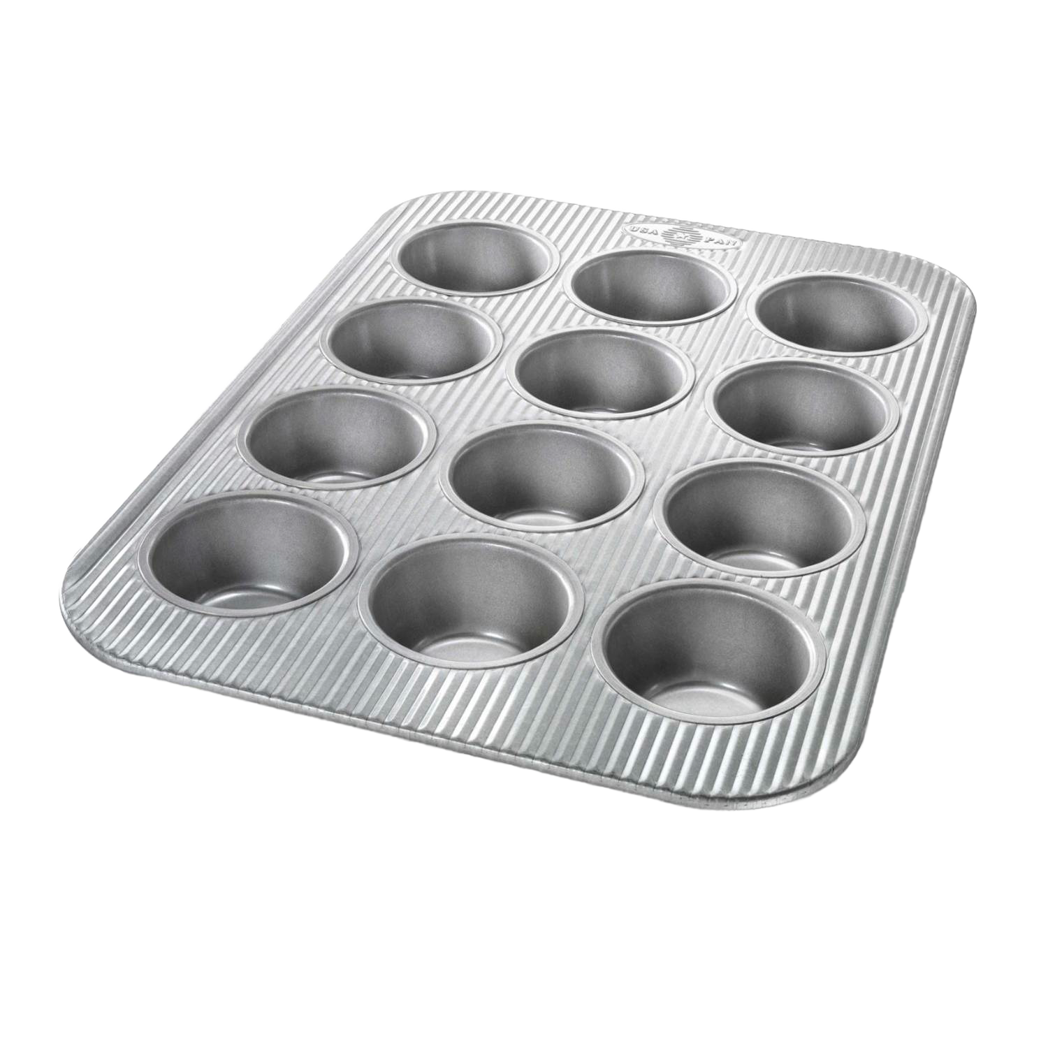 12-cup non-stick muffin pan with ribbed metal surface in Kitchenware and Bakeware collections under $50