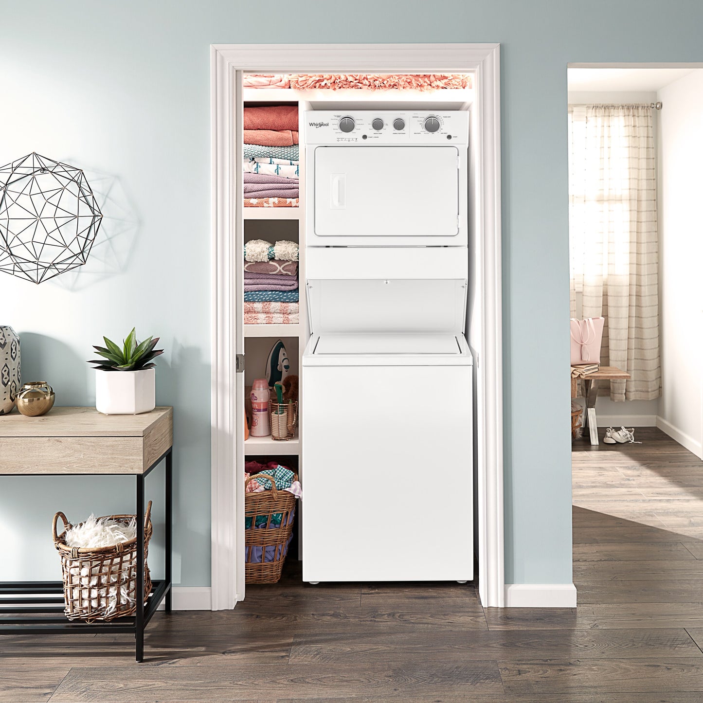 3.5 cu.ft Long Vent Electric Stacked Laundry Center 9 Wash cycles and AutoDry™