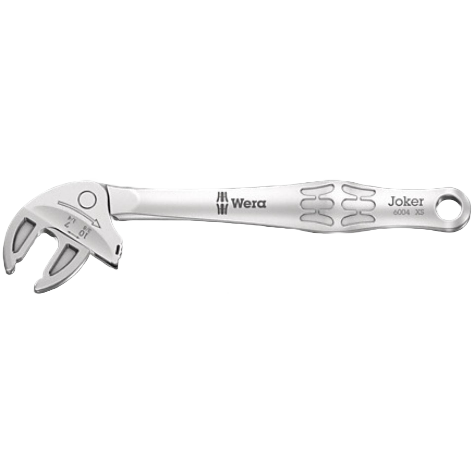 Adjustable silver spanner with ergonomic grip and measurement markings for tools and home improvement use