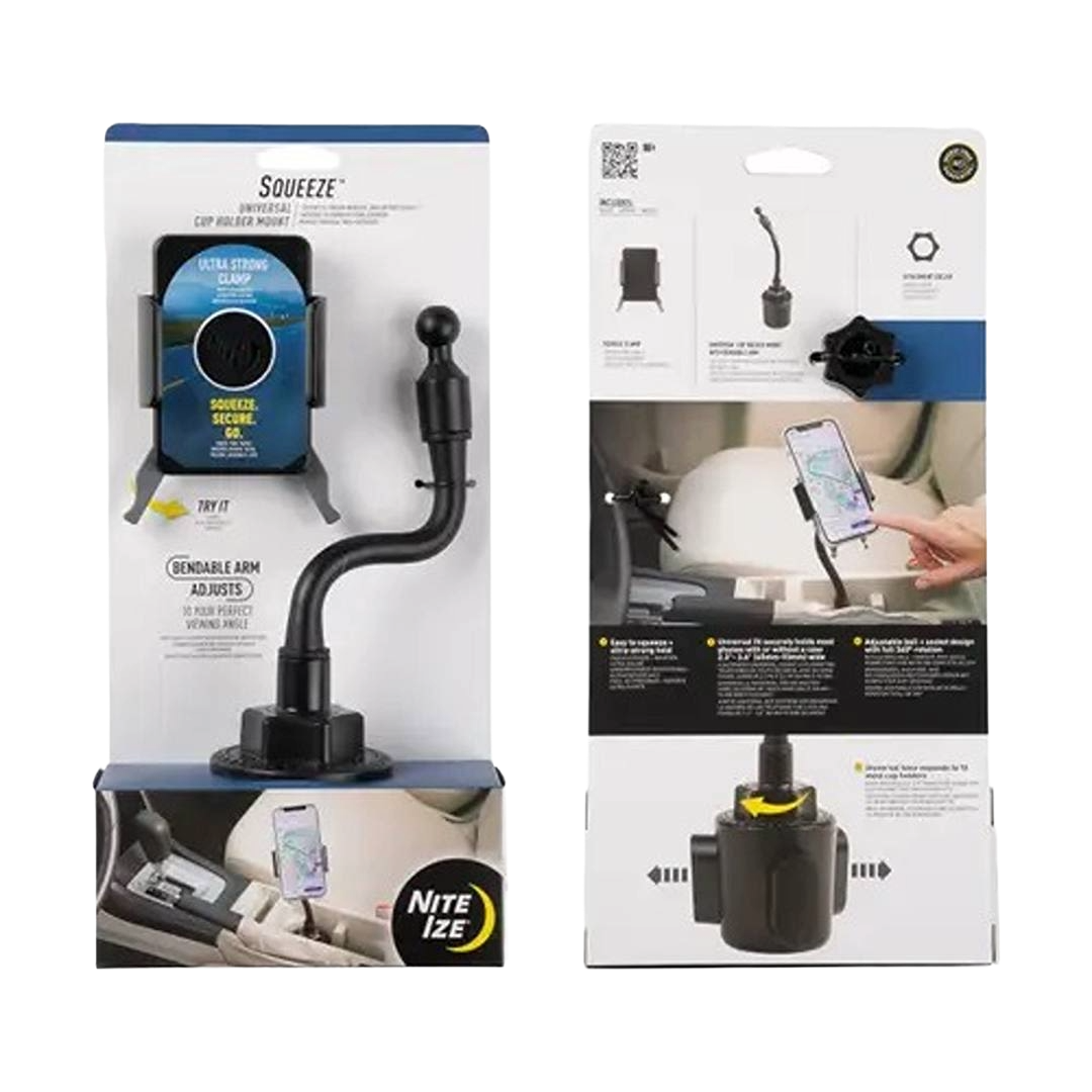 Universal cup holder mount with adjustable arm and clamp for secure hands-free phone use in car, from Wire and Electrical collections