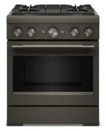 30-inch KitchenAid dual fuel range with four gas burners, stainless steel finish, and electric oven in kitchen appliances collection