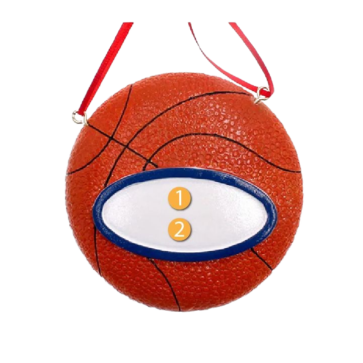 Personalized basketball Christmas ornament with blue and white nameplate for tree decoration under $50 collection