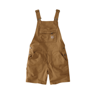 Medium brown relaxed fit shortall with durable canvas and adjustable shoulder straps for workwear use