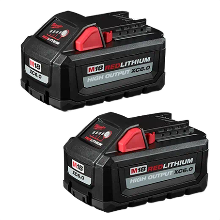 Pair of Milwaukee M18 REDLITHIUM high output batteries for power tool accessories and home improvement collections