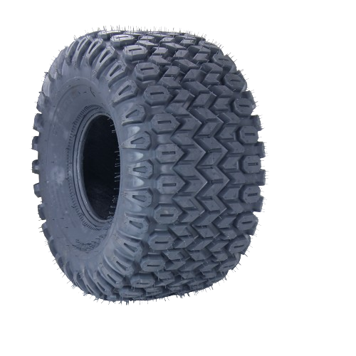 Wide treaded rear tire designed for outdoor equipment with durable rubber construction for improved traction and stability