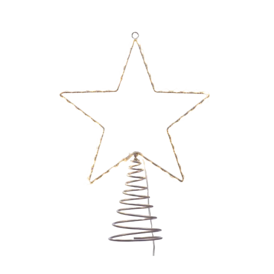 Metal wire star tree topper wrapped in warm white LED lights for Christmas tree decorations under $50 collections