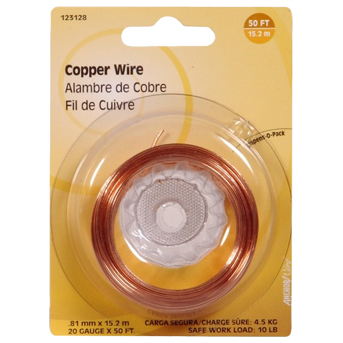 Roll of 20-gauge copper wire in clear plastic packaging for hardware and home improvement projects under $50 collection