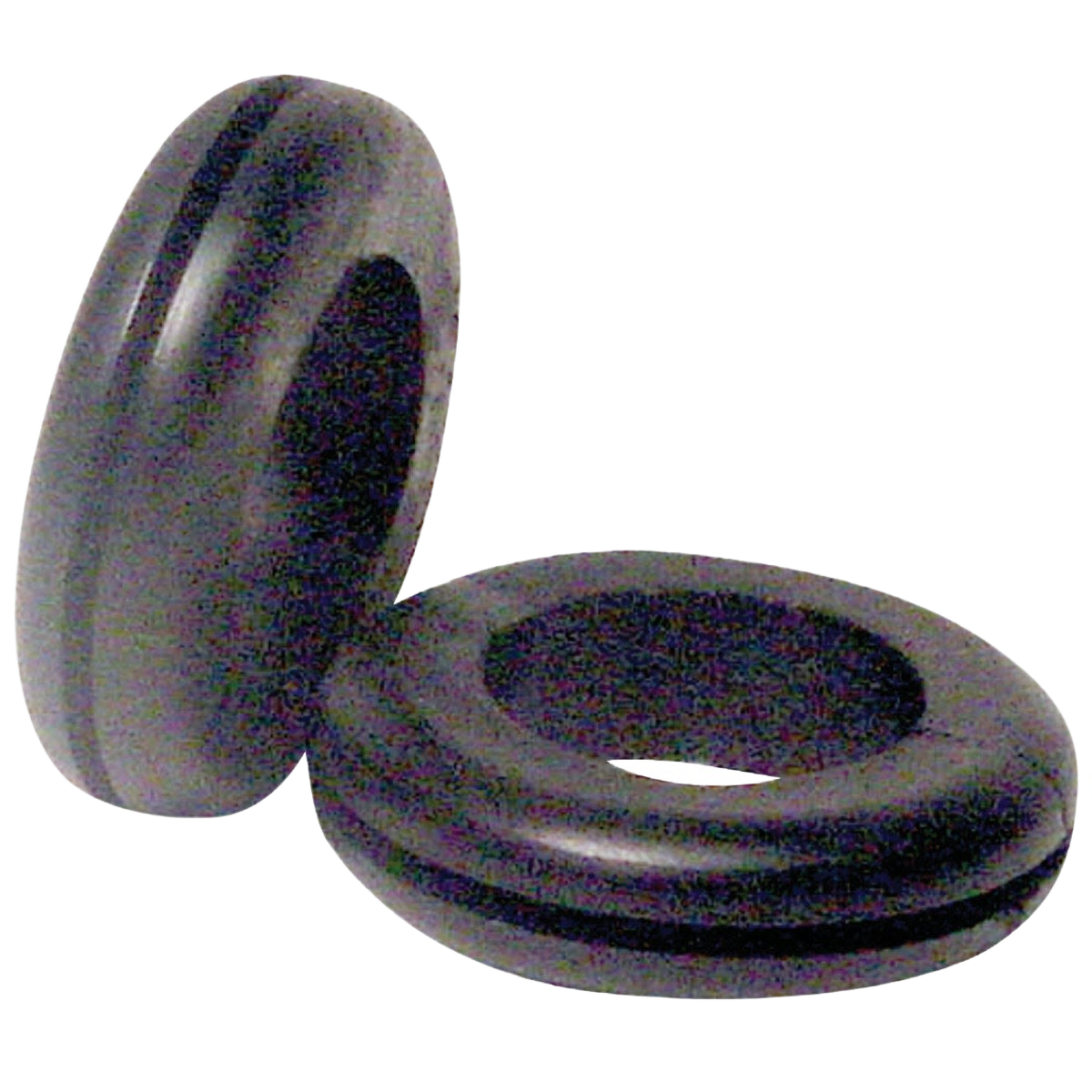 Set of two black vinyl grommets designed to protect wire insulation, suitable for electrical and home improvement use