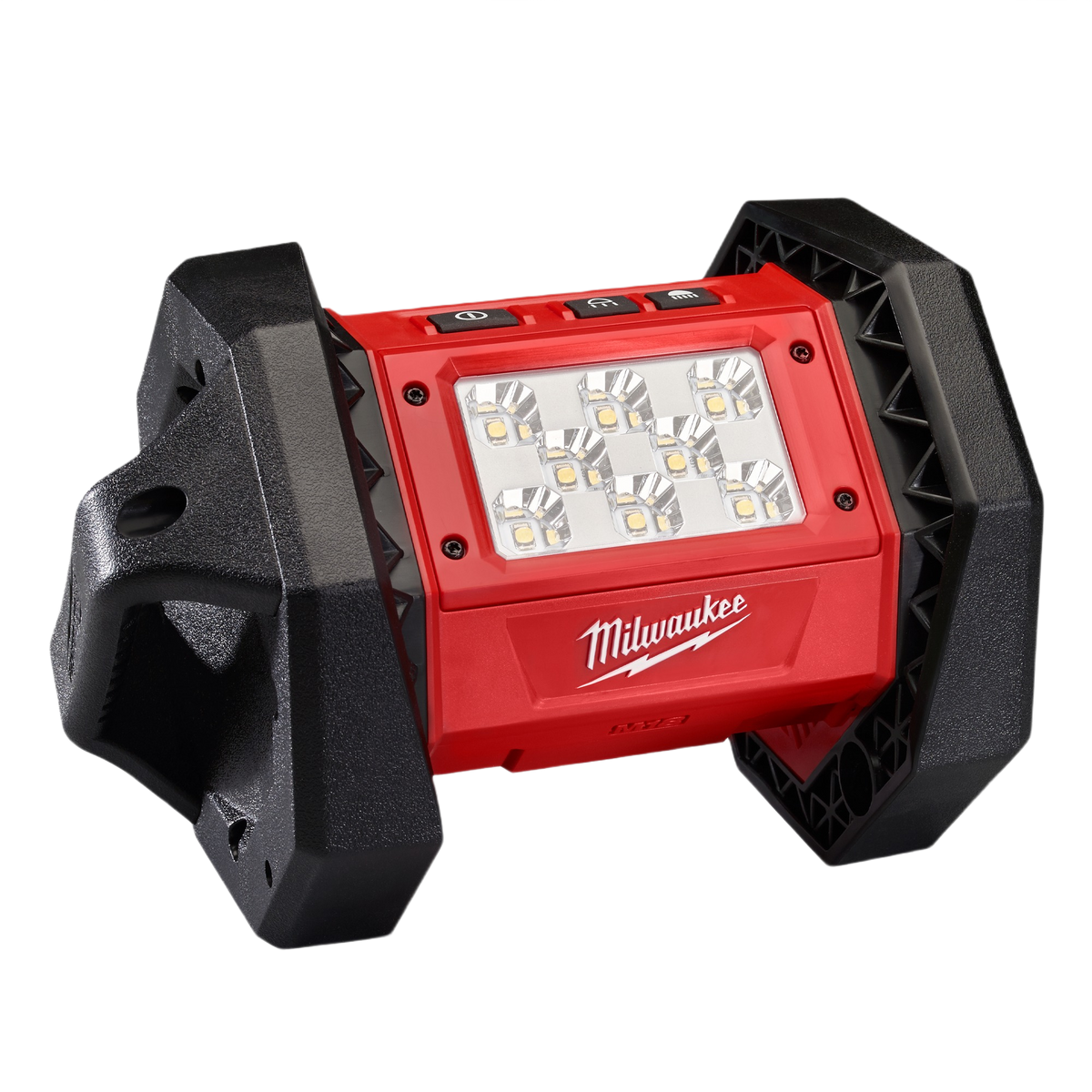 Compact red and black Milwaukee utility light with eight LED bulbs for bright home improvement and work lighting tasks