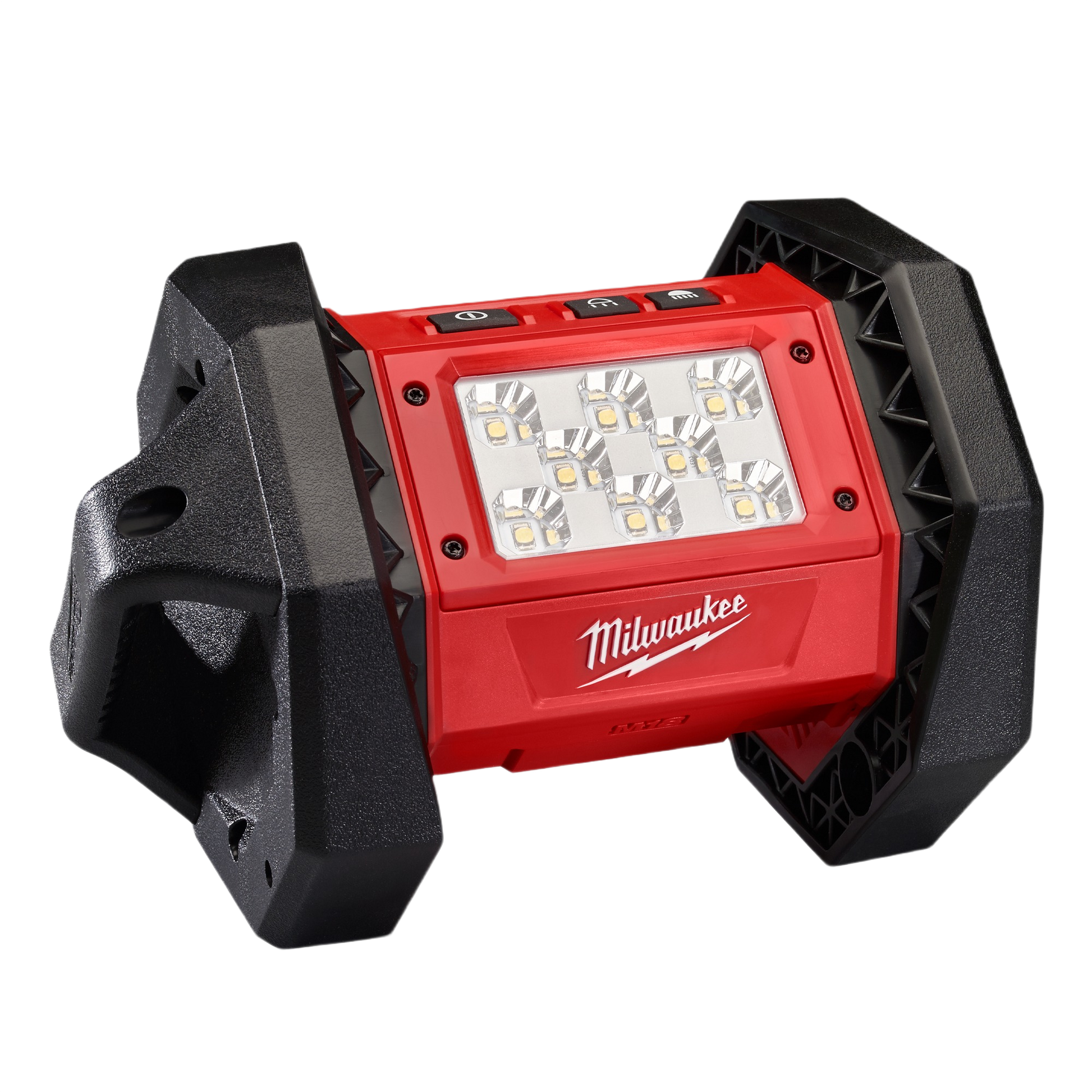 Compact red and black Milwaukee utility light with eight LED bulbs for bright home improvement and work lighting tasks