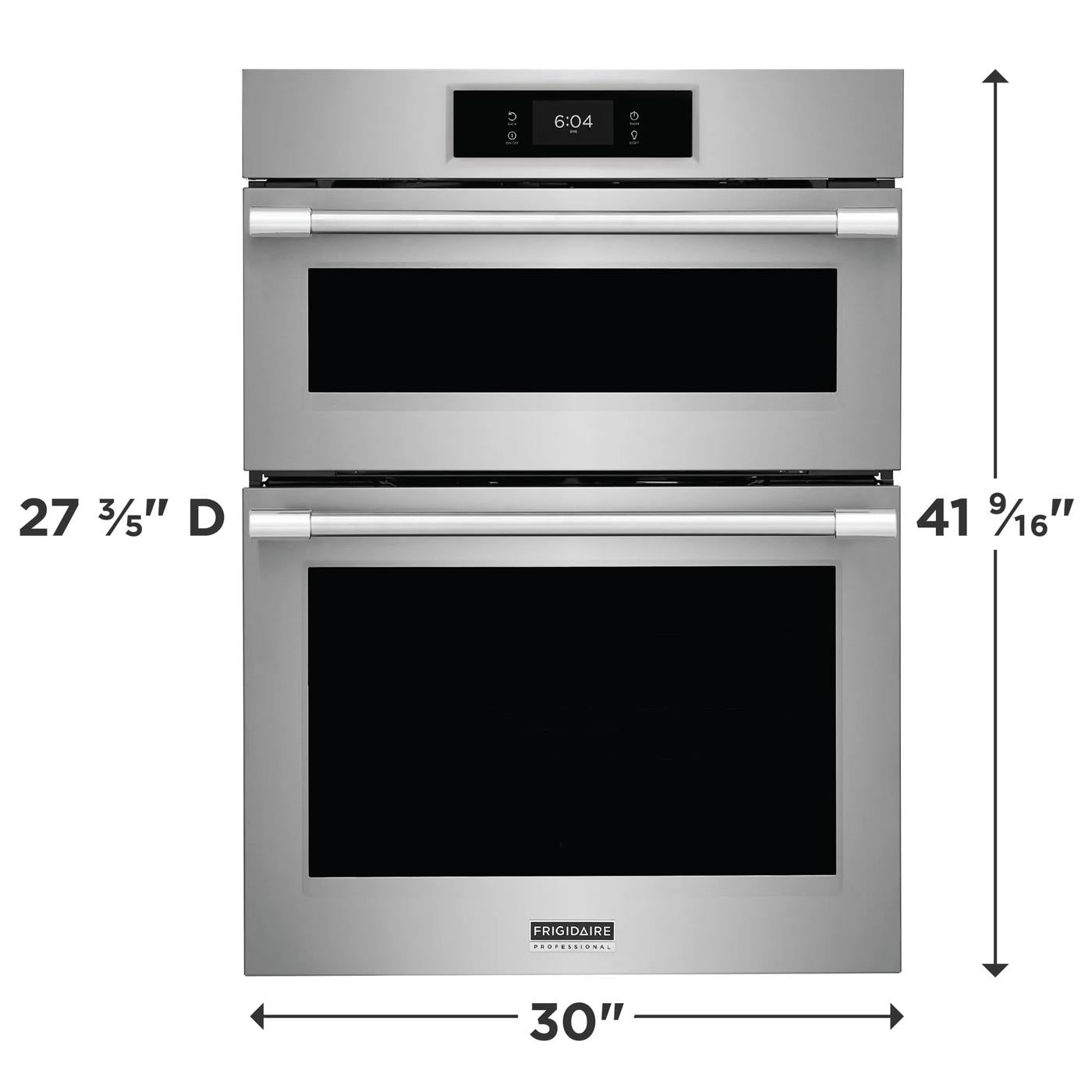 Stainless steel 30-inch electric wall oven and microwave combo with digital display and dual handles