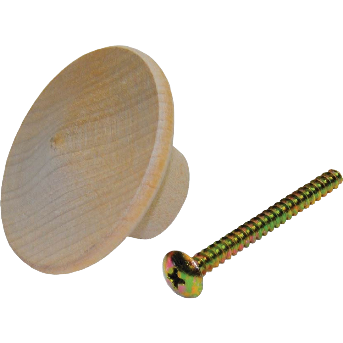 Natural finish wood door knob with accompanying brass screw for bifold doors in home improvement hardware collection