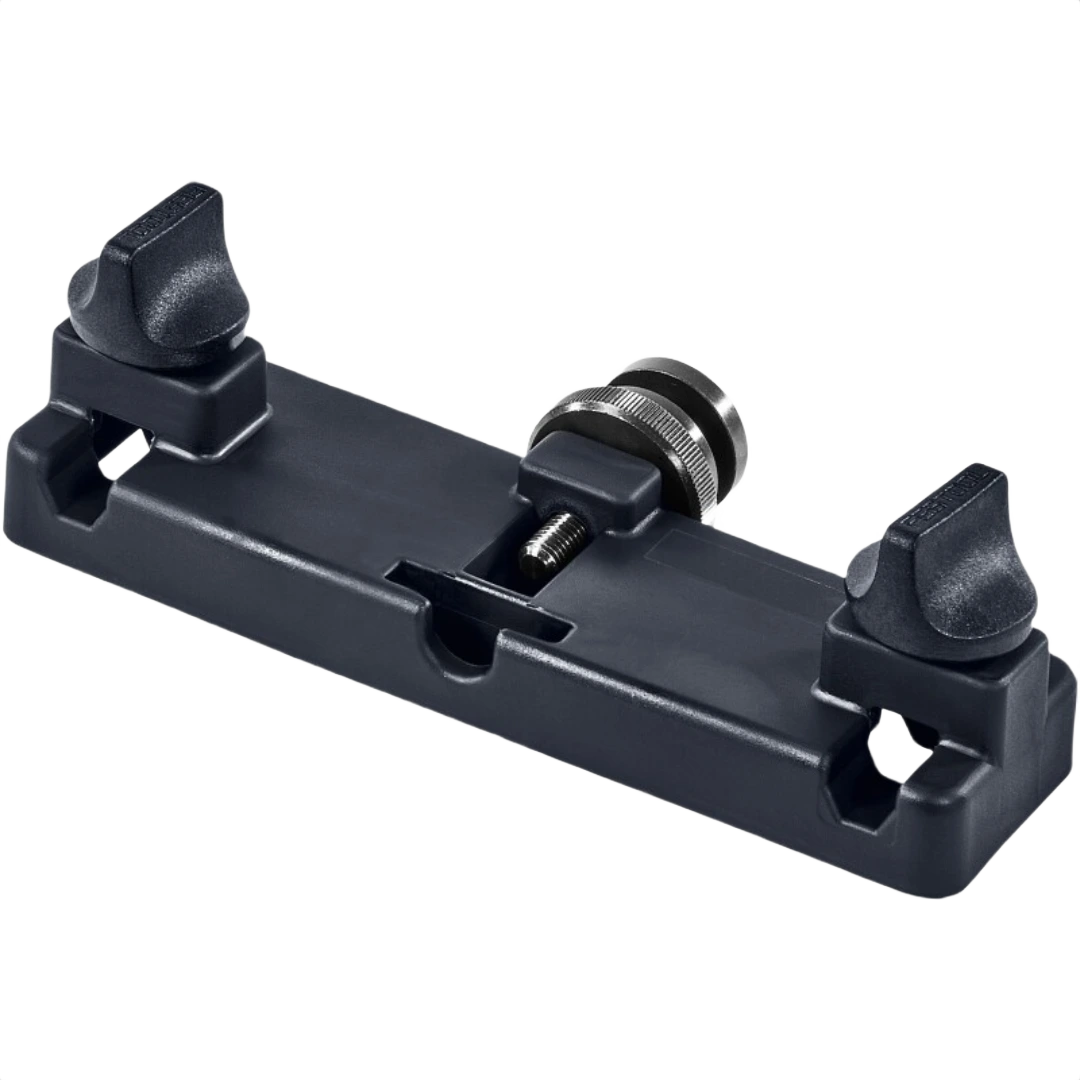 Black Festool router edge guide fine adjuster with metal screw knob for precise woodworking tool adjustments