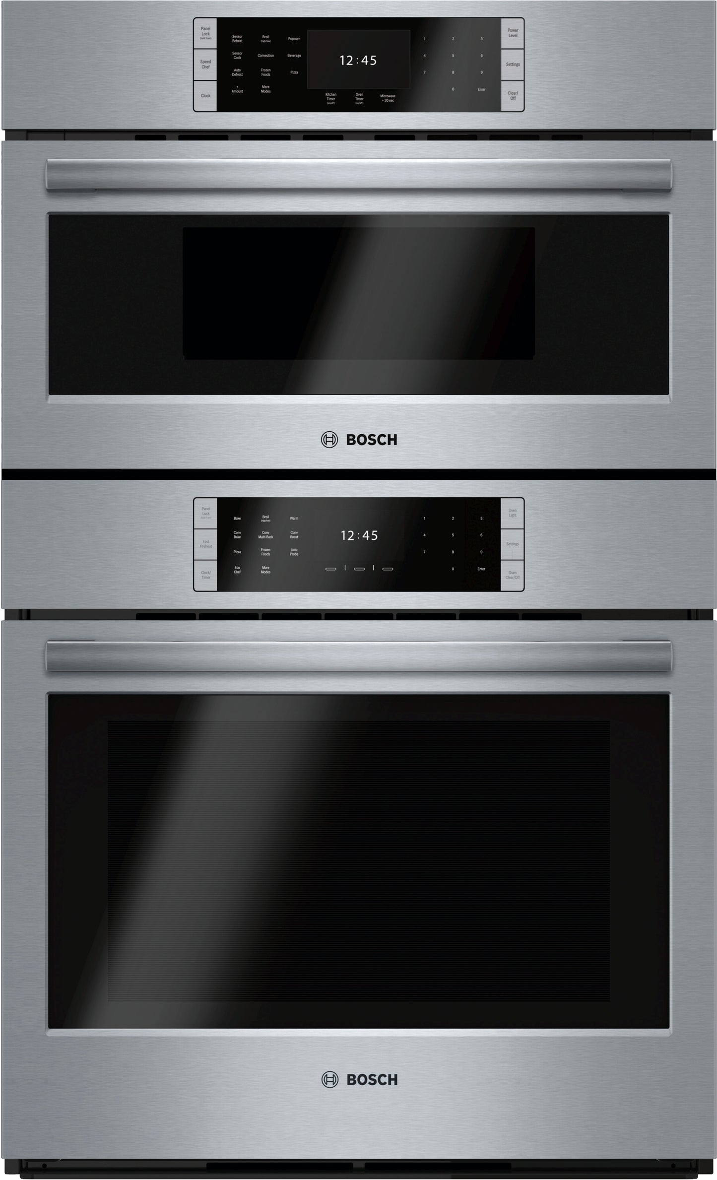 Stainless steel Bosch combination oven with dual digital control panels in Wall Ovens and Kitchen & Kitchenware collections
