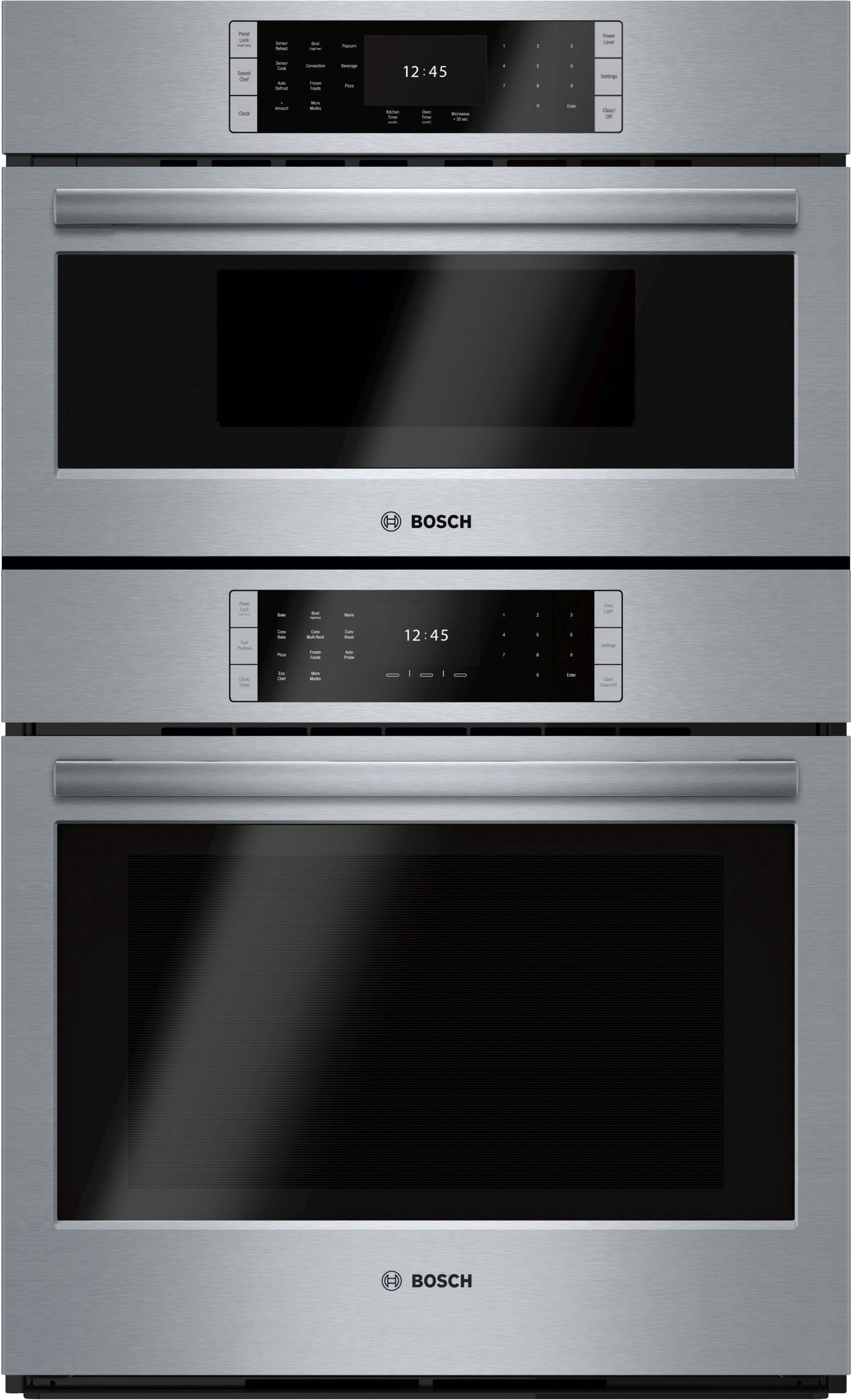Stainless steel Bosch combination oven with dual digital control panels in Wall Ovens and Kitchen & Kitchenware collections