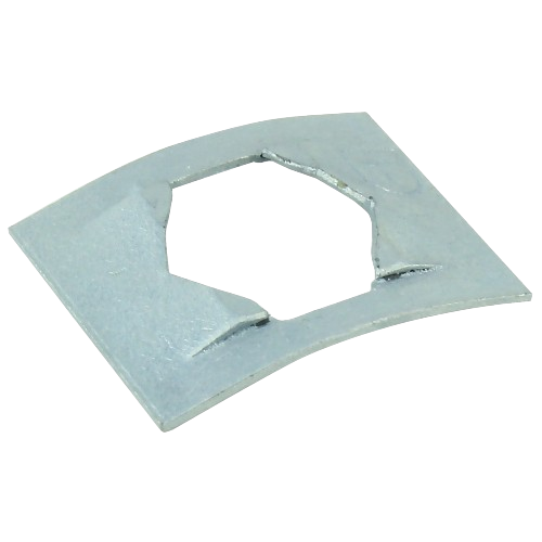 Square metal lock washer with a center hexagonal hole designed for securing fasteners in tools and home improvement tasks