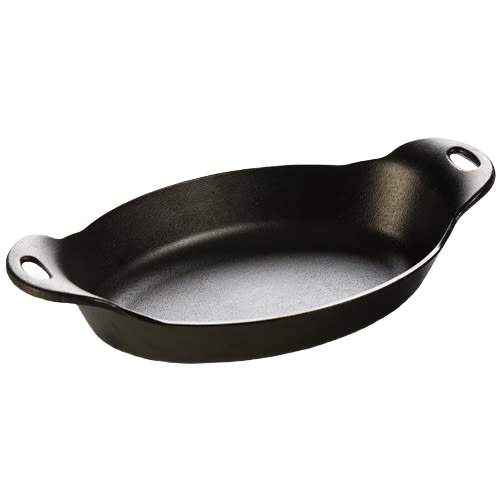 Oval black cast iron serving dish with handles, suitable for kitchenware, serveware, and Lodge Cast Iron collections under $100